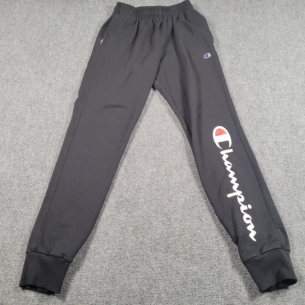 Champion Joggers Mens Small Black Joggers Sweatpants Script Logo Athletic Fleece